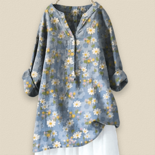 Camille | Blumenbluse mit luftiger Passform und Mandarin-Kragen