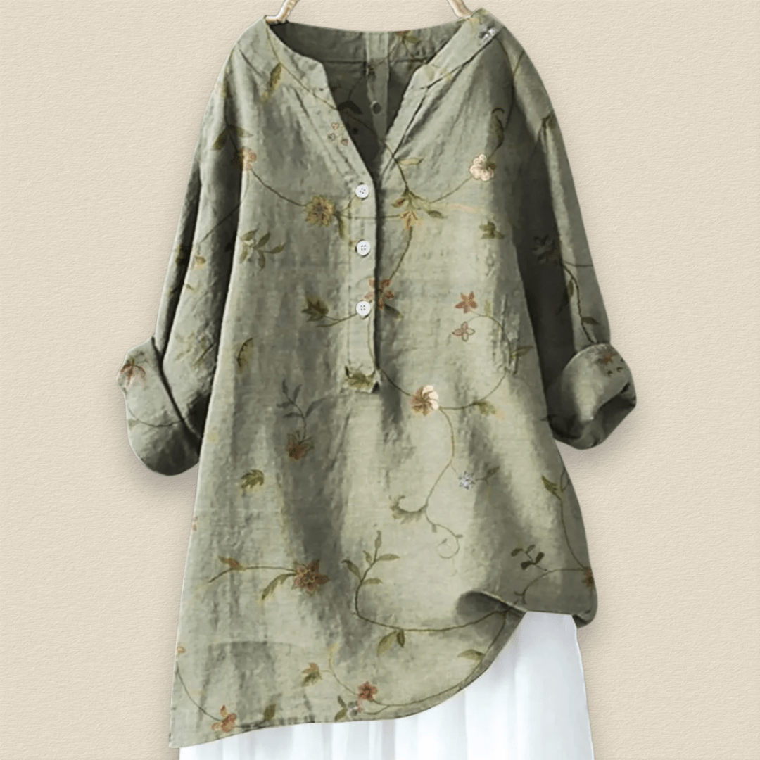 Camille | Blumenbluse mit luftiger Passform und Mandarin-Kragen
