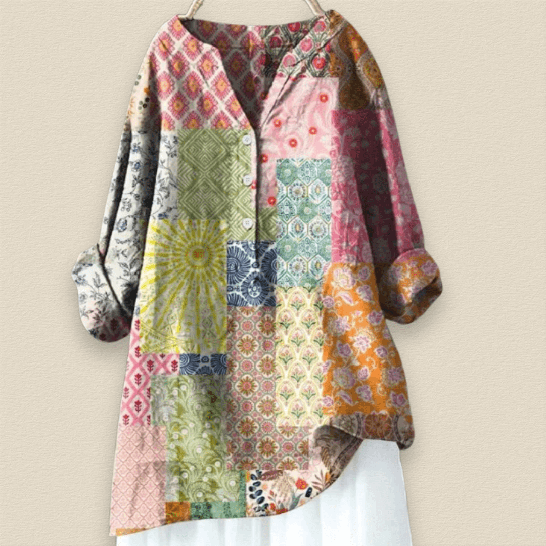 Camille | Blumenbluse mit luftiger Passform und Mandarin-Kragen