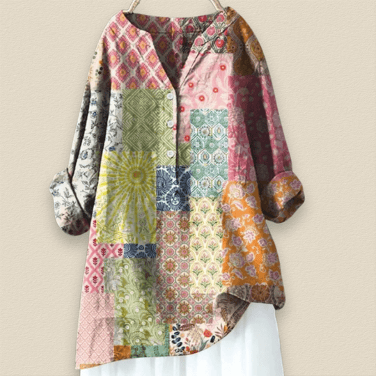 Camille | Blumenbluse mit luftiger Passform und Mandarin-Kragen