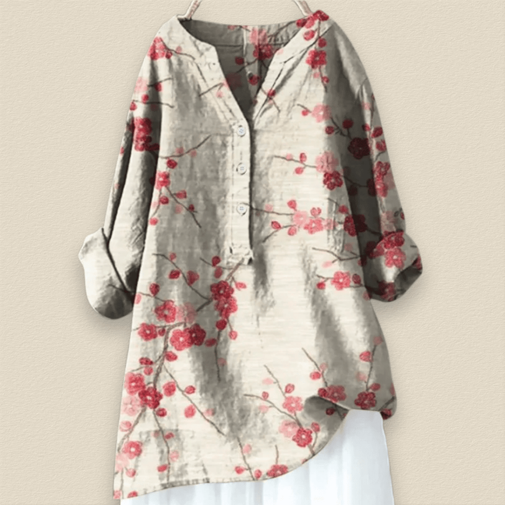Camille | Blumenbluse mit luftiger Passform und Mandarin-Kragen
