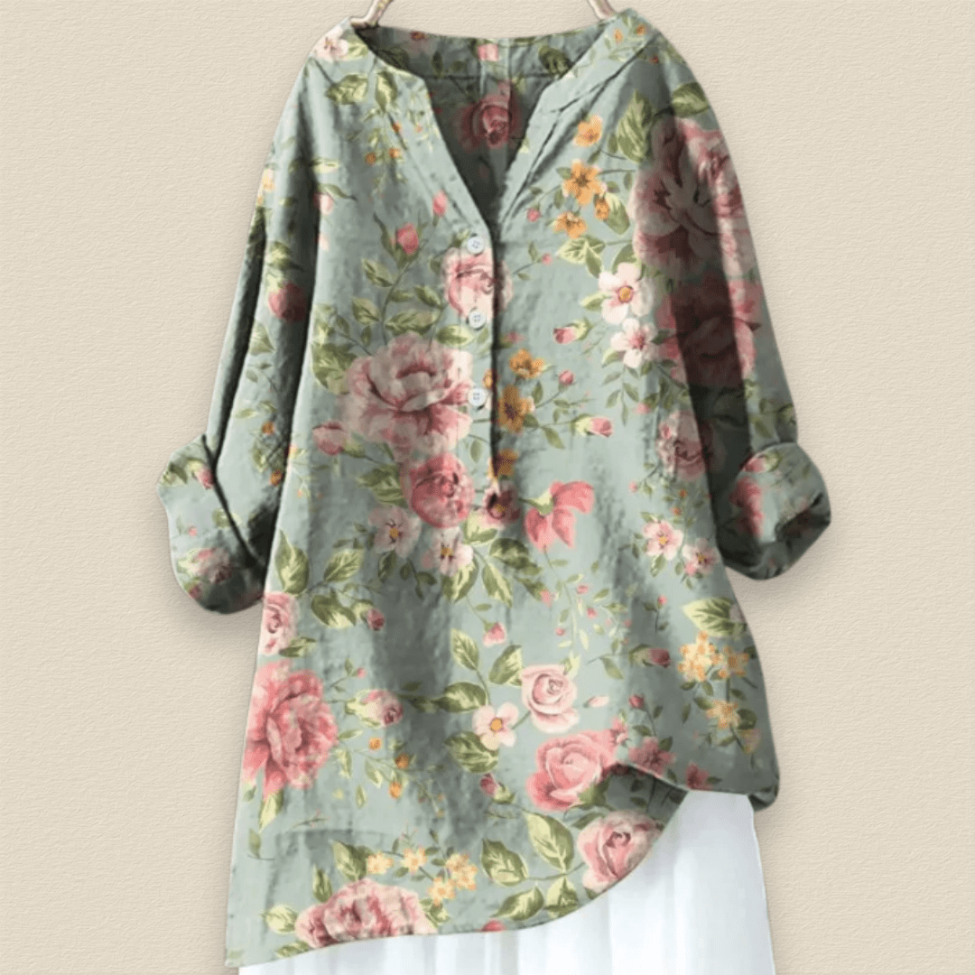 Camille | Blumenbluse mit luftiger Passform und Mandarin-Kragen