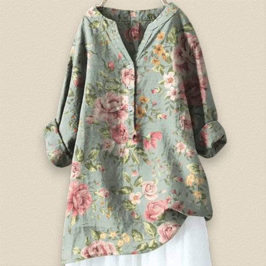 Camille | Blumenbluse mit luftiger Passform und Mandarin-Kragen