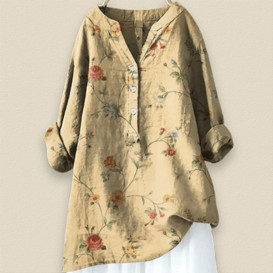 Camille | Blumenbluse mit luftiger Passform und Mandarin-Kragen