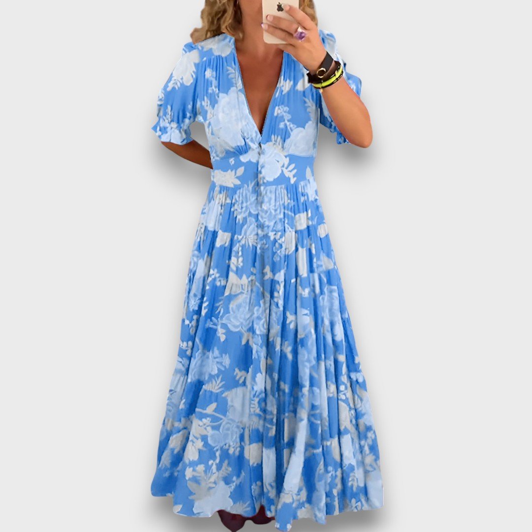 Carine – Robe longue fleurie à col en V