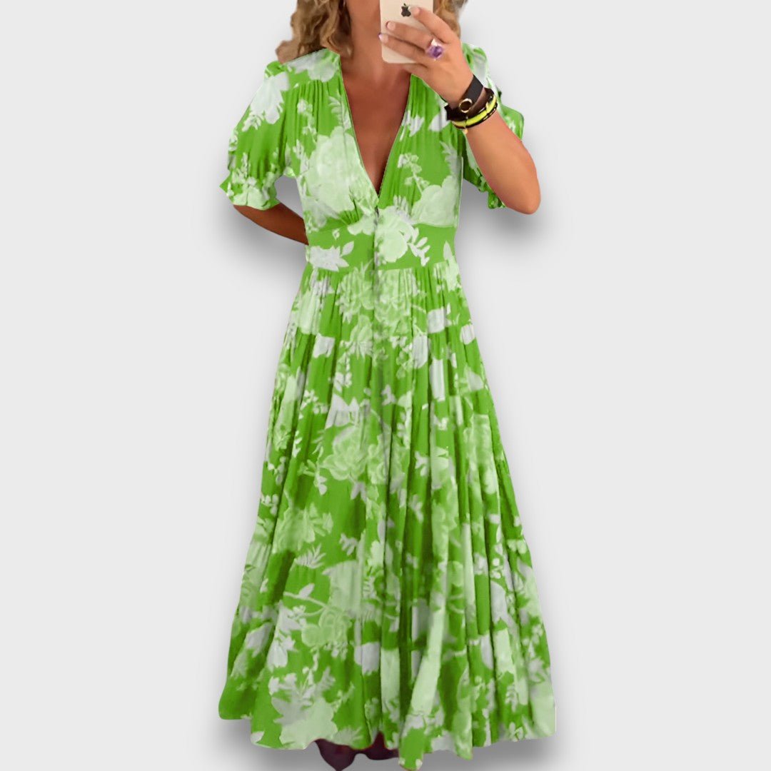 Carine – Robe longue fleurie à col en V