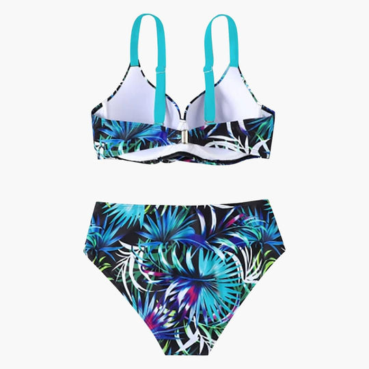 Damen Bikini Set mit Tropenprint – Hoher Bund und Bügel