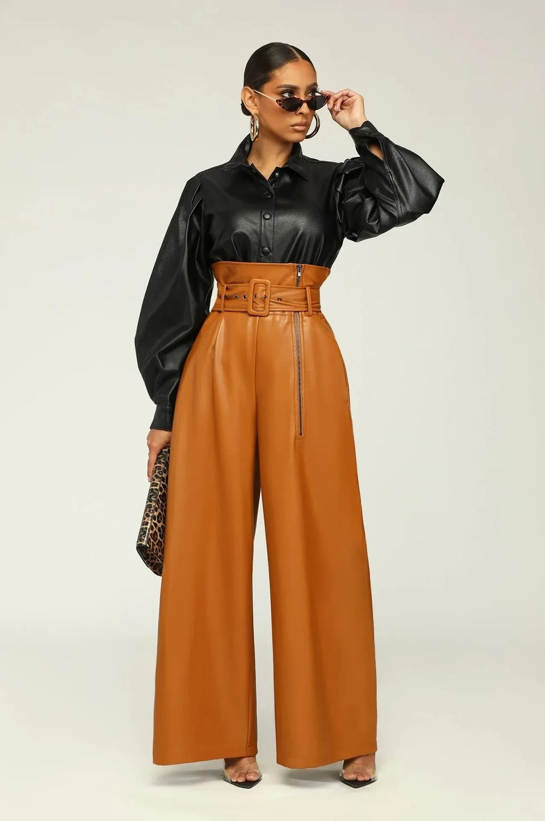 Sofie | Pantalon taille haute avec ceinture et zip latéral