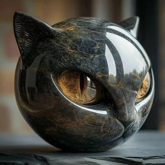 Lunaris - Sculpture de Tête de Chat Noir Mystique