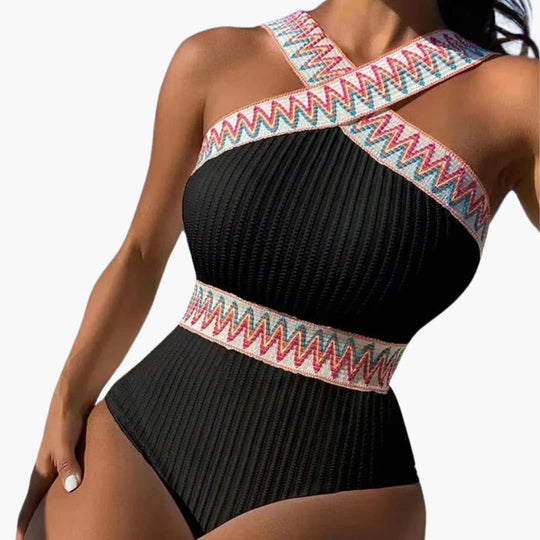 Eleganter Damen-Badeanzug - mit Struktur und Zierstreifen