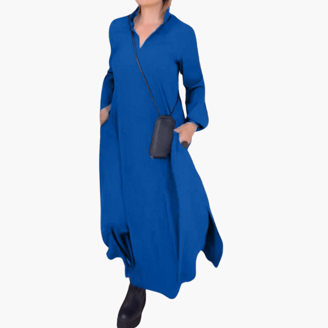 Emilia | Robe longue ample à revers et fente latérale