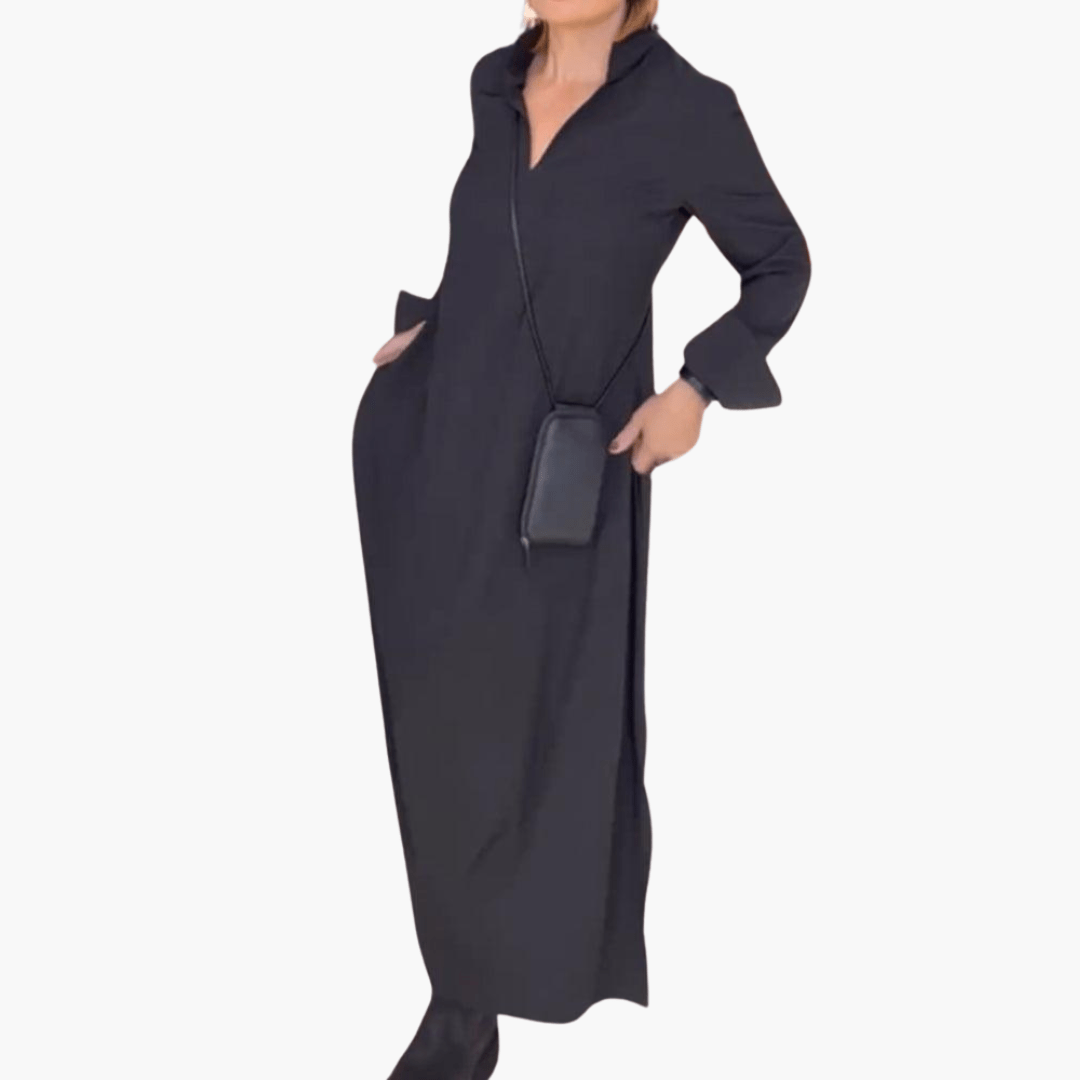 Emilia | Robe longue ample à revers et fente latérale