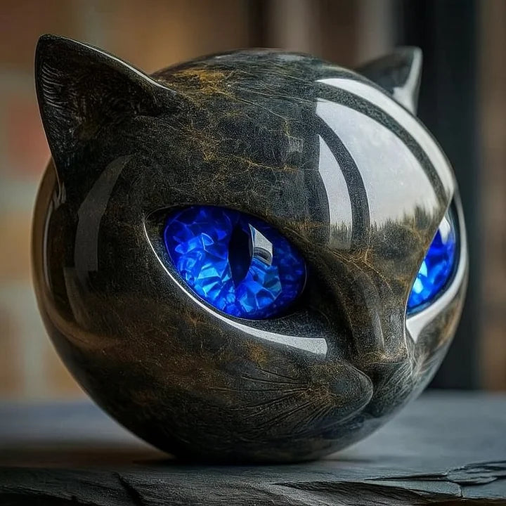 Lunaris - Sculpture de Tête de Chat Noir Mystique