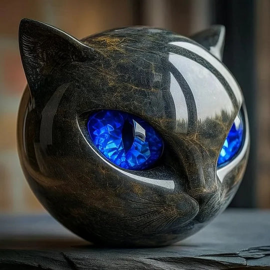 Lunaris - Sculpture de Tête de Chat Noir Mystique