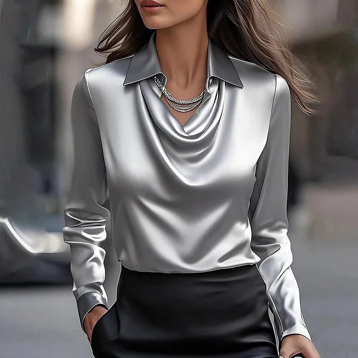 Fashionmoment® Joyce | Elegante Satinbluse mit V-Ausschnitt