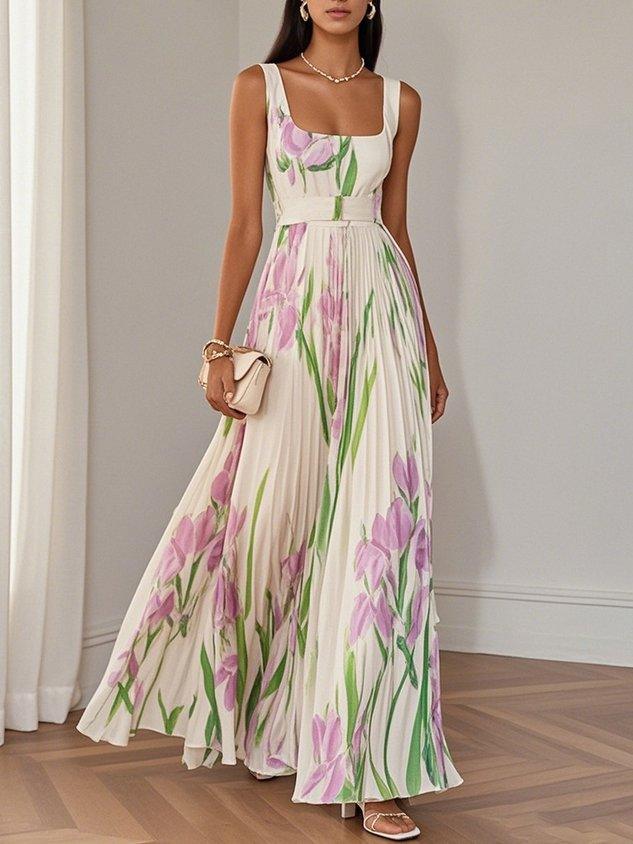 Fashionmoment® Sophie | Robe longue plissée fleurie de luxe