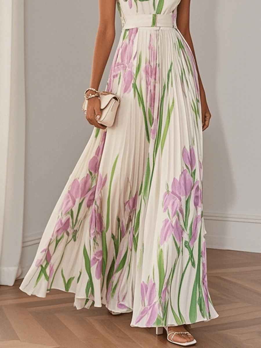 Fashionmoment® Sophie | Robe longue plissée fleurie de luxe