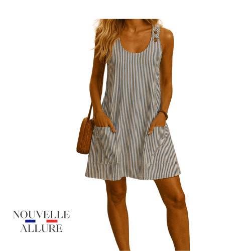 FELICIA | ROBE RAYÉE SANS MANCHES AVEC POCHES