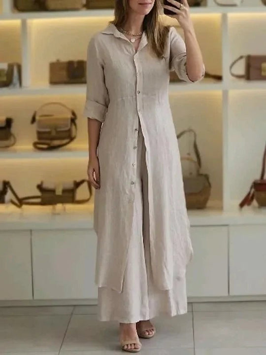 Isabeau | Leinen-Set mit Blusenkleid und Hose