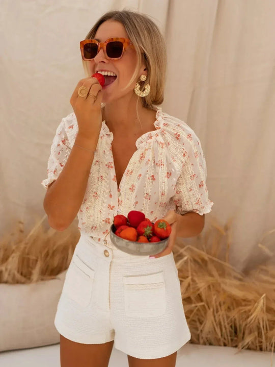 Mirelle | Bluse mit Blumenmuster und romantischem Detail