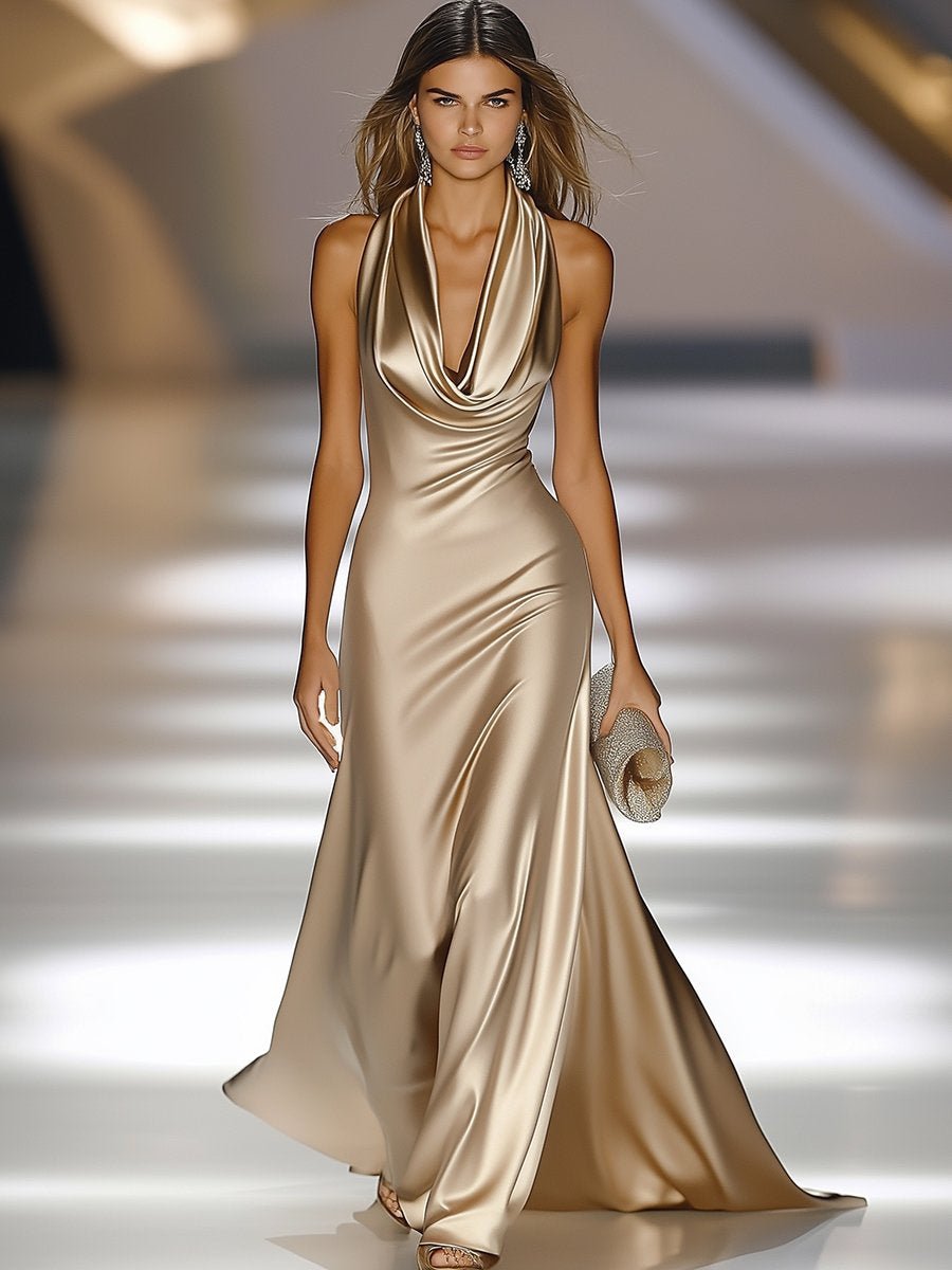 Monalisa I Luxuriöses Champagnergold Satin Kleid