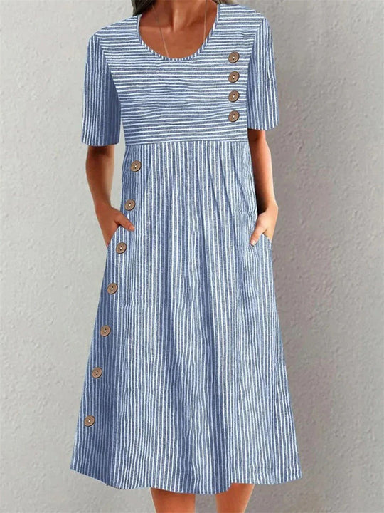 Renée | Robe midi en coton rayé à la coupe flatteuse