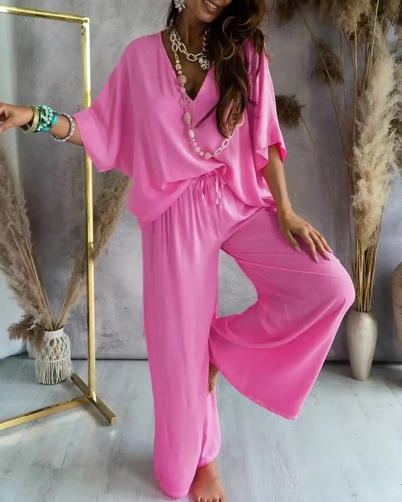 Renée | Ensemble d'été col V avec pantalon large