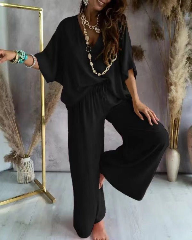 Renée | Ensemble d'été col V avec pantalon large