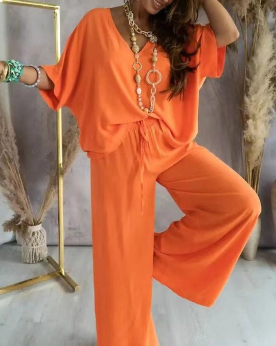 Renée | Ensemble d'été col V avec pantalon large