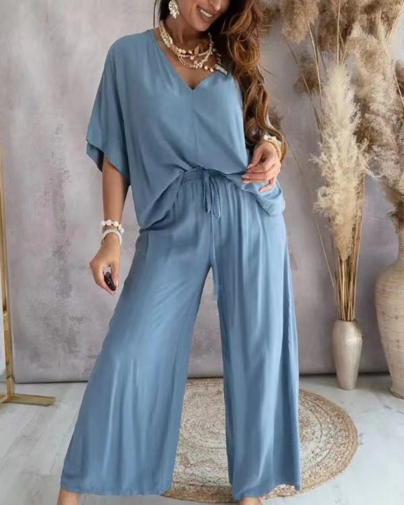 Renée | Ensemble d'été col V avec pantalon large