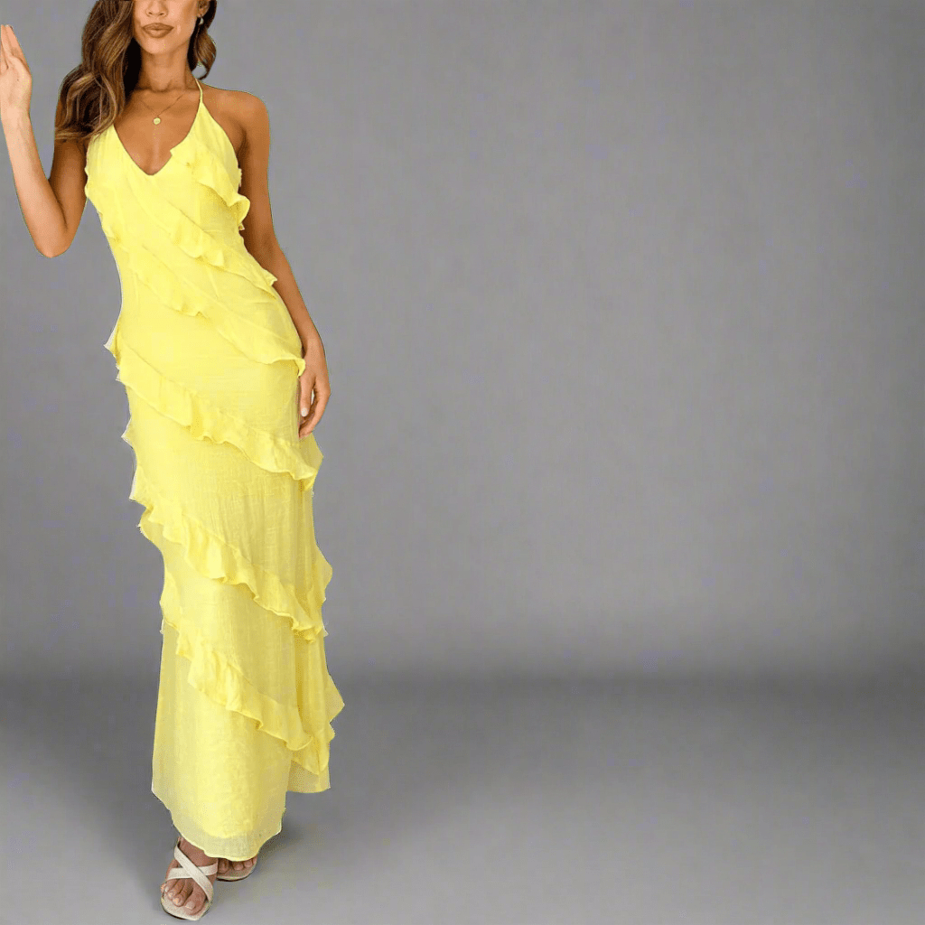 Sieglinde | Robe longue citron en viscose aérienne de qualité supérieure