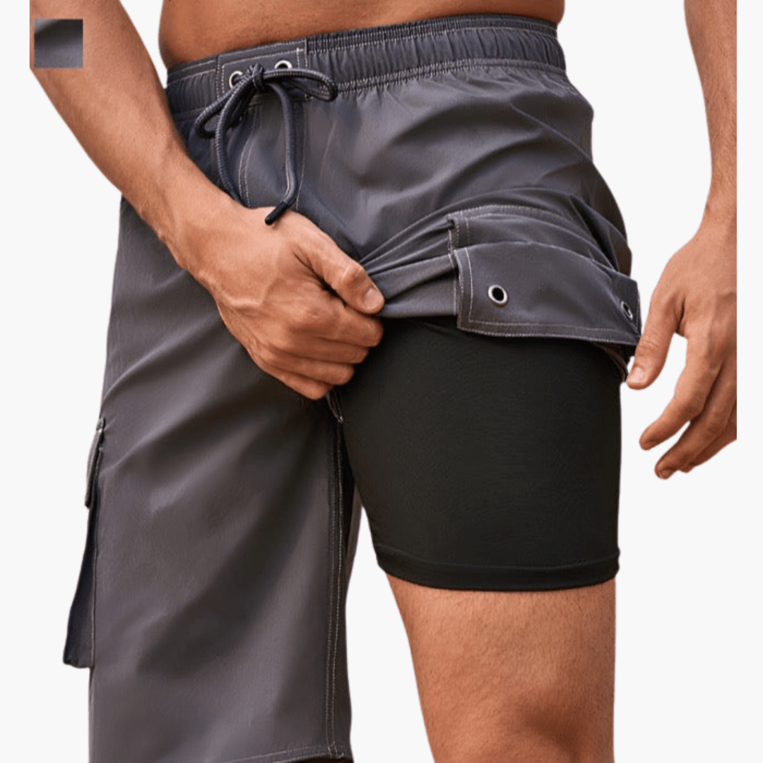 Short d'été - Short extensible 2 en 1 pour homme avec slip intérieur 