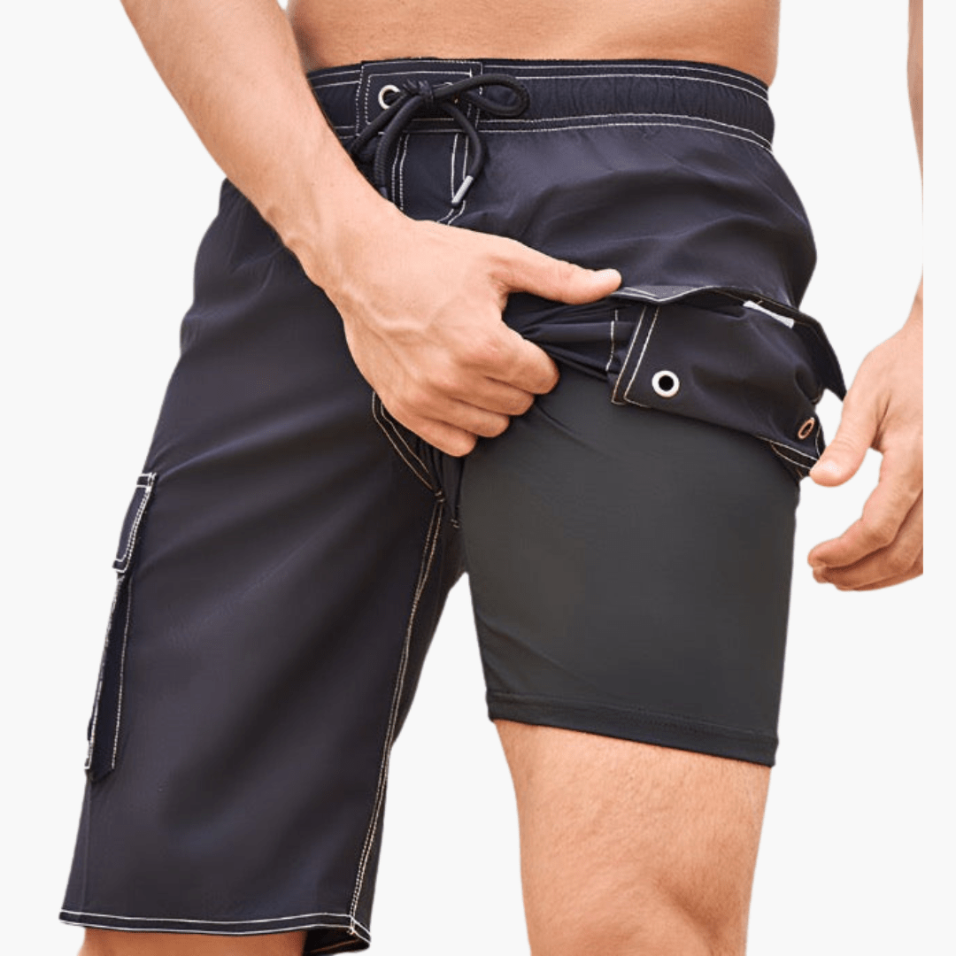 Short d'été - Short extensible 2 en 1 pour homme avec slip intérieur 