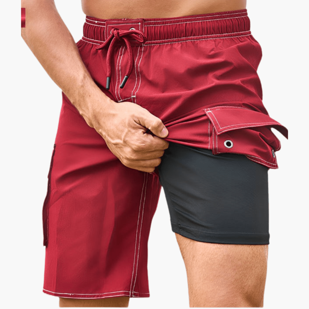 Short d'été - Short extensible 2 en 1 pour homme avec slip intérieur 
