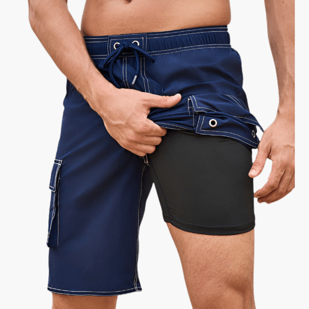 Short d'été - Short extensible 2 en 1 pour homme avec slip intérieur 