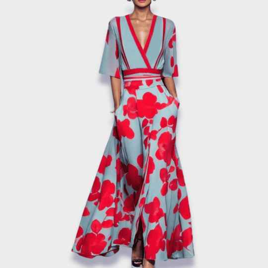 Stefanie | Robe longue élégante en tissu floral haut de gamme