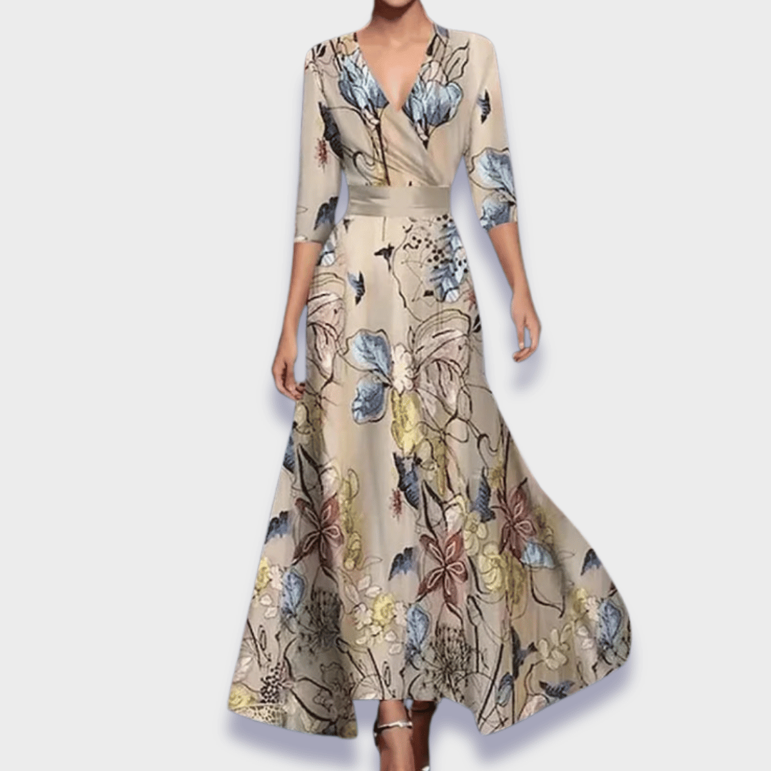 Stefanie | Robe longue élégante en tissu floral haut de gamme