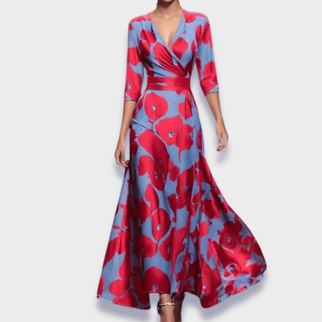 Stefanie | Robe longue élégante en tissu floral haut de gamme