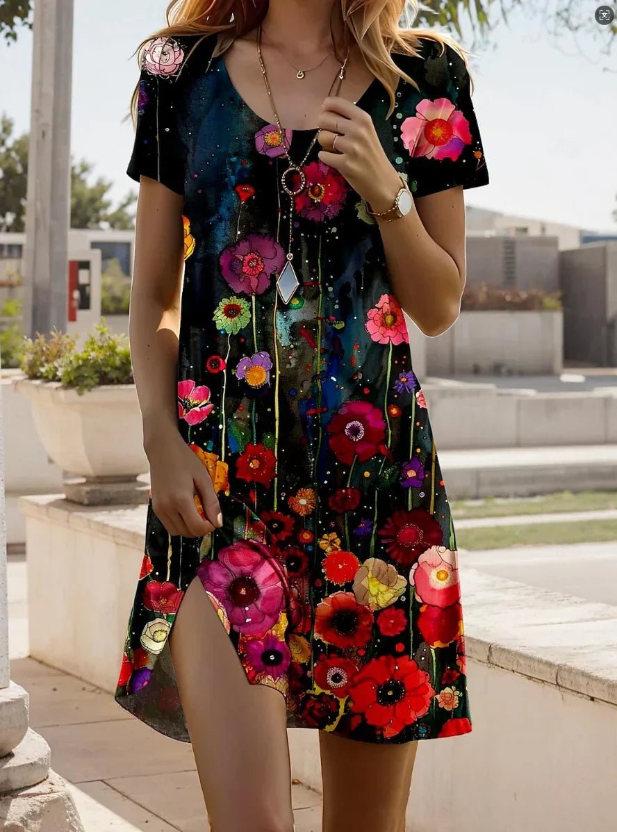 Tessalie | Robe d'été à imprimé artistique 