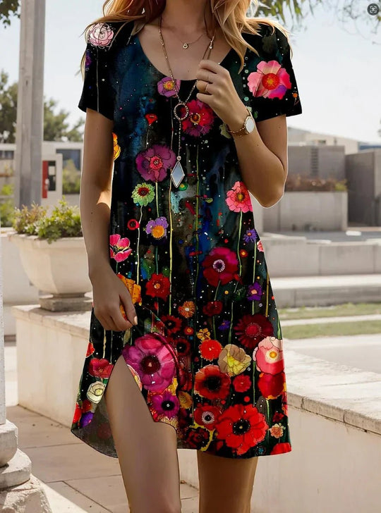 Tessalie | Robe d'été à imprimé artistique 
