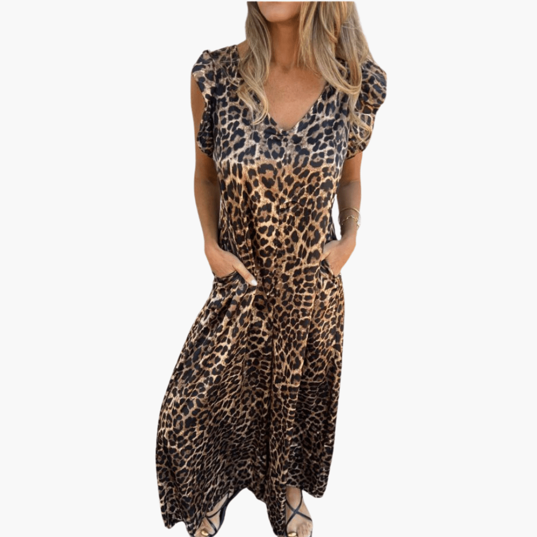 Zita | Robe longue à imprimé léopard et col en V