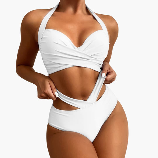 Bikini deux pièces pour femme avec taille haute et contrôle du ventre